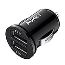 AUKEY Car Charger, Flush Fit Dual Port 4.8A Output for iPhone X/8/7/Plus, iPad Pro/Air 2/mini, Samsung Galaxy Note8/S8/S8+ and More - Black