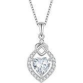 Lwsary Love Knot Necklace 925 Sterling Silver Heart Birthstone Jewelry for Women