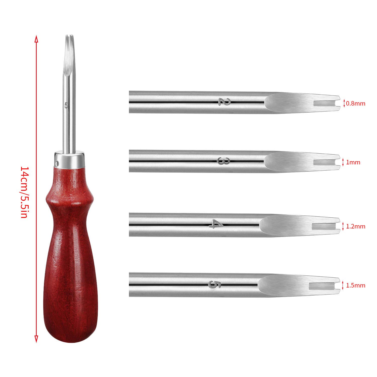 Mudder 4 Pieces Edge Leather Beveler Craft Edge Beveler Cutting Beveling Leather Skiver Tool for DIY(1.5 Mm, 1.2 Mm, 1.0 Mm, 0.8 Mm)