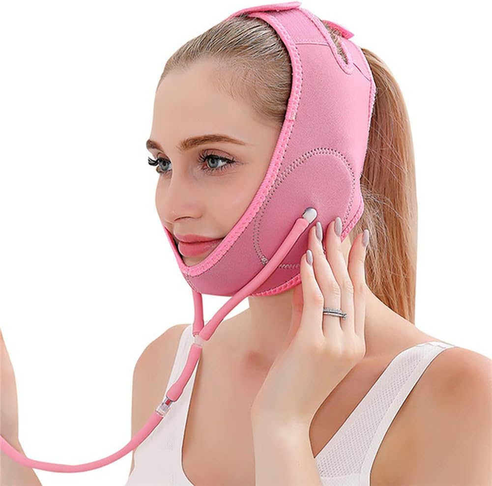 1PC Facial Lifting Slimming Belt Inflatable V Line Mask Neck Compression Double Chin Strap Weight Loss Belts Skin Care Chin Lifting Firming Wrap(Pink)
