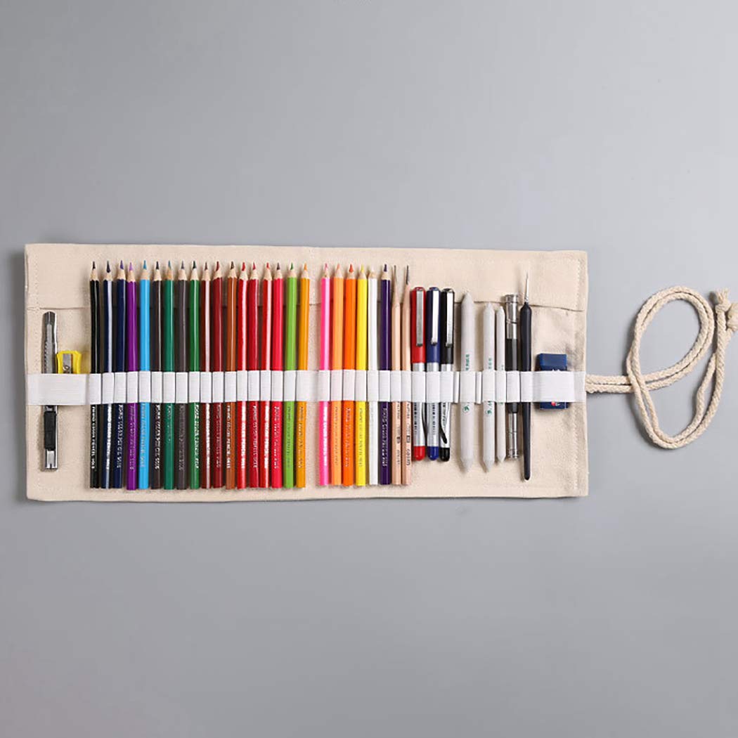Canvas Pencil case, Fanspack Canvas Pencil wrap 72 Holes Pen Holder Brush Pencil case School Pencil case Artist Pencil case Girls Boys