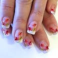 French Tip Press on Nails Short Square Fake Nails Fall Thanksgiving Maple Leaf Designs Pink White Glossy Autumn False Nails Full Cover Artificial Nails Glue on Nails for DIY Nail Art 24 Pcs