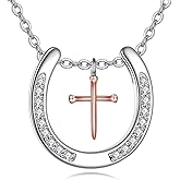 CUPENDA Horse/Horseshoe Necklace 925 Sterling Silver Filigree Horse Head Pendant Cross Necklace Lucky Jewelry Gift for Women