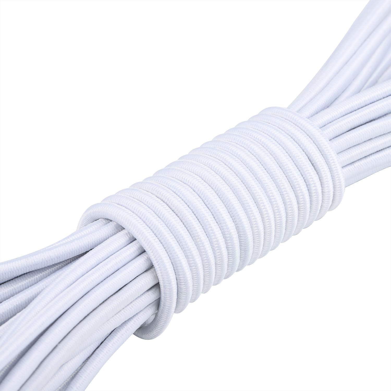 Aodaer Bungee Shock Cords Elastic Band Nylon Cords Heavy Stretchy String Rope for Marine Kayak, Tie Down, Trailer Strap or DIY Applications (1/8 inch x 12 feet, white) - - 