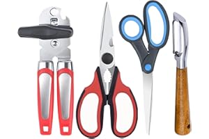 Left Handed Scissors, Kitchen Poultry Shears and Can Opener, Peeler Set, Lefty Tools Utensils for Left Hand People/Adults (4 
