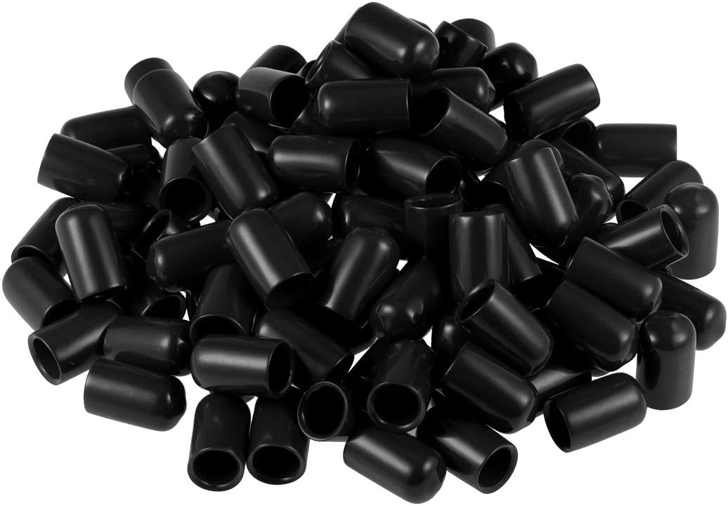 sourcing map 200pcs Rubber End Caps 10mm ID Vinyl Round End Cap Cover Screw Thread Protectors Black - Image 5