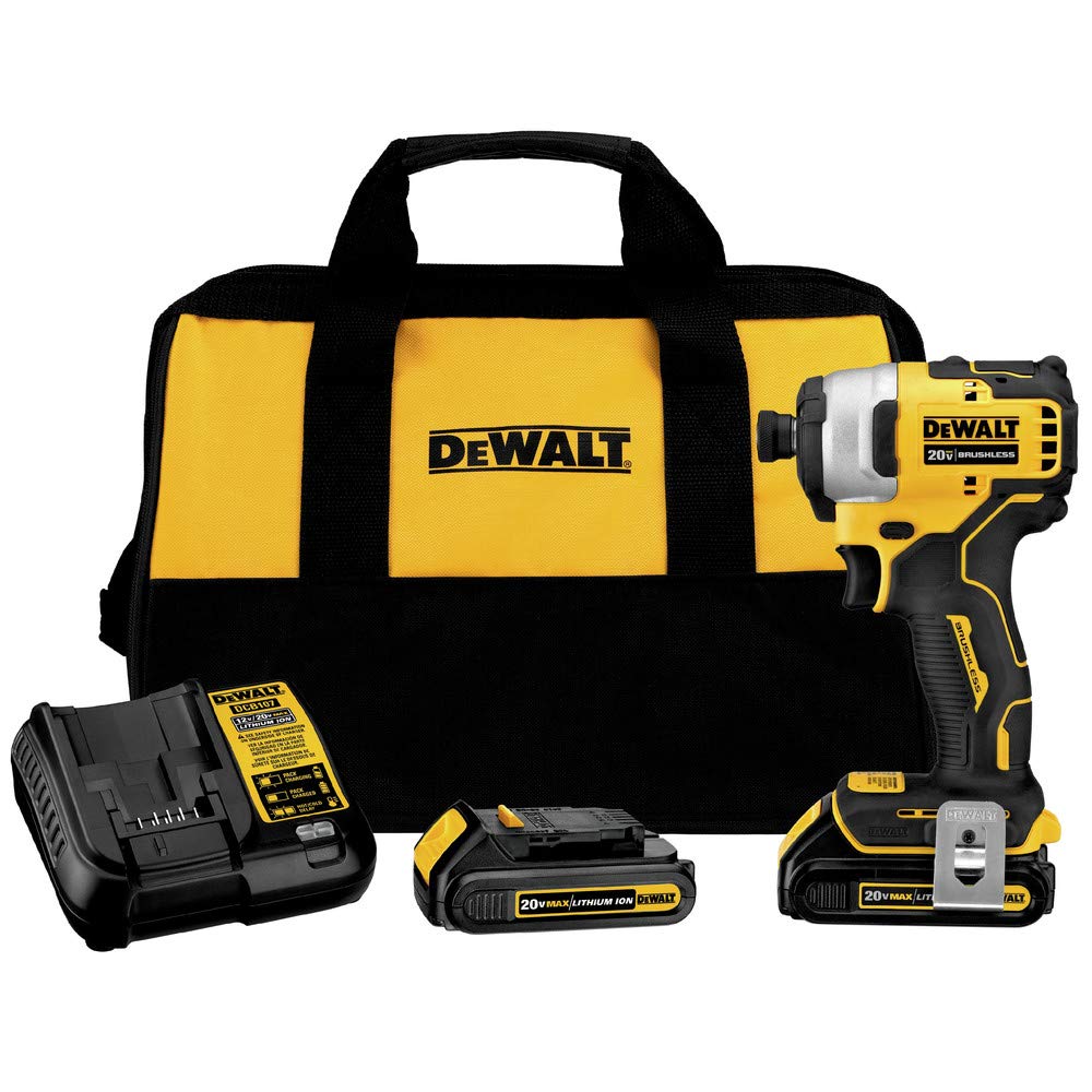 DEWALT ATOMIC 20V MAX* Atornillador de impacto, inalámbrico, kit compacto, 2 baterías, 1/4 de pulgada (DCF809C2)
