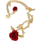 Retro Rose Flower Climbers Crawler Jacket Earrings Sparkly Metal Left Ear Cuff Wrap Clip Stud Earring Statement for Women Girls Fashion Party Jewelry