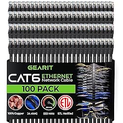 GearIT Cat 6 Ethernet Cable 1 ft (100-Pack) - Cat6