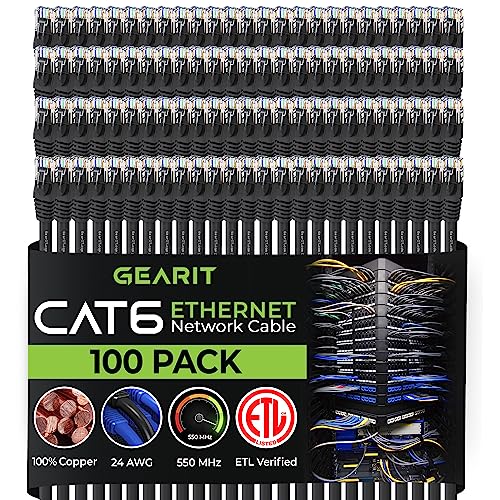 GearIT Cat 6 Ethernet Cable 1 ft (100-Pack) - Cat6