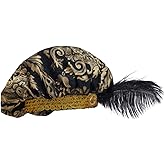 Willyacos Mens Medieval Tudor Hat with Feather Muffin Top Hat Renaissance Tudor Flat Cap Minstrel Costume Headwear Headpiece