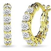 Sterling Silver 16mm Round AAA Cubic Zirconia Huggies Bridal Jewelry CZ Small Hoop Earrings for Women with Gift Box