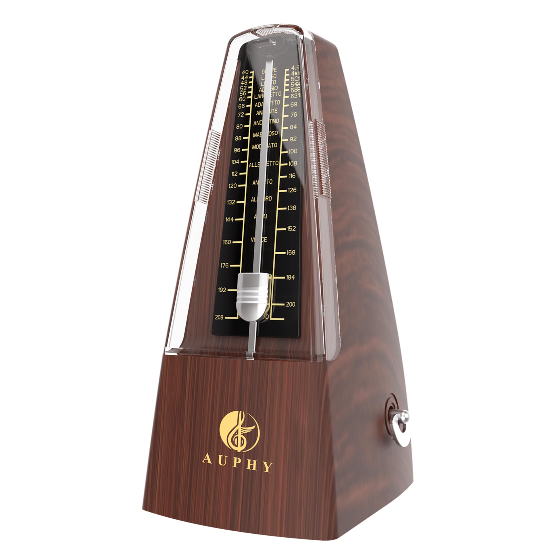 AUPHY Mechanical Metronome with Accent Bell, Classic Shape, Accurate Beat, Multiple Beat Modes, Suitable for Guitar Piano Drums Violin Saxophone etc,Wood Grain