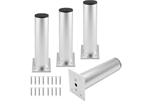 Kyuionty Set of 4 Furniture Legs 6 Inch, Adjustable Aluminum Alloy Cabinet Legs, Metal Round Sofa Support Foot, Adjustable Feet for Kitchen, Table, Cabinet, Shelves, 1.5 Inch Diameter(Silver)