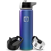 IRON °FLASK Camping & Hiking Hydration Flask with Straw, Wide Mouth Insulated Stainless Steel Sports Water Bottle - 22 oz Aurora