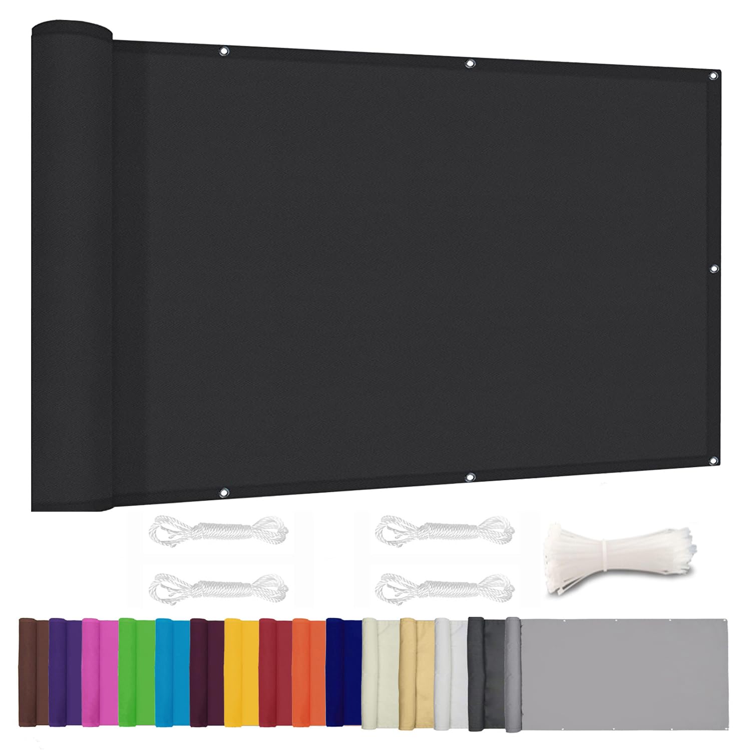 ZHhan Balcony Privacy Screen for Backyard Deck Patio Balcony Fence Porch Sun Shade PVC UV Protection Sun Wind 8 Days Delivered 11 Colors 195 Sizes 420D Black