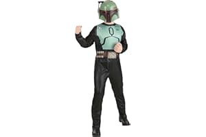 JAZWARES COSTUME PLAY STAR WARS Boba Fett Official Youth Halloween Costume - Printed Jumpsuit with Plastic Mask