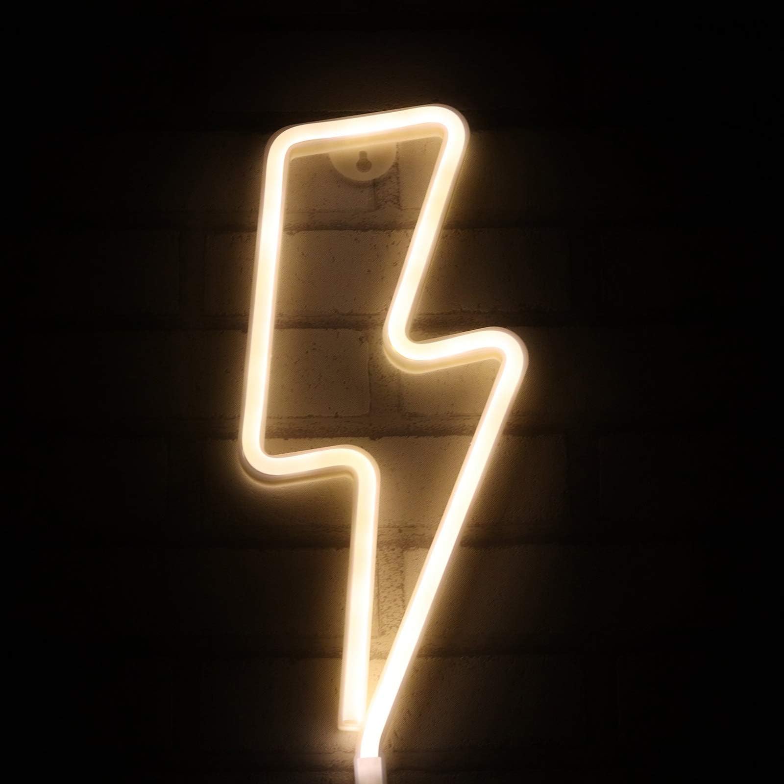 LED Neon Signs for Wall Decor,USB or Battery Operated,Night Lights Lamps Art Decor,Wall Decoration Table Lights,Decorative for Home Party Living Room (Lightning - Warm White)