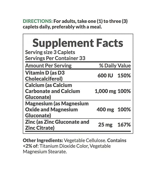 NATURE’S BOUNTY CALCIUM MAGNESIUM ZINC, 100 COUNT