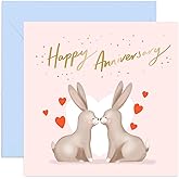 Old English Co. Happy Anniversary Cute Bunny Rabbit Card - Romantic Animal Couple Greeting Card for Him and Her | Gold Foil Detail | Blank Inside & Envelope Included (Happy Anniversary)