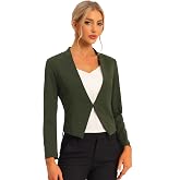 Allegra K Womens Collarless Cropped Blazer Business Casual Suit Jacket | Lightweight Short Blazers for Women Work Office, Long Sleeve, Open Front, Hook Eye Closured
