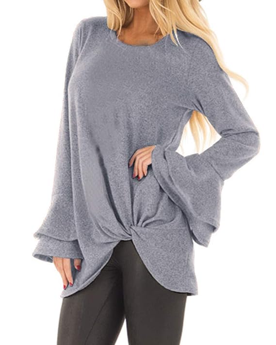 Kidsform Damen Rundhals Langarmshirt Blusen Langarm Asymmetrisch Tunika Hemd Pullover T-Shirt Sweatshirt Top Oberteile