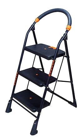 Parasnath Prime Black Heavy Folding Ladder with Wide Steps Milano 3 Steps 3.1 Ft Ladder Made in India