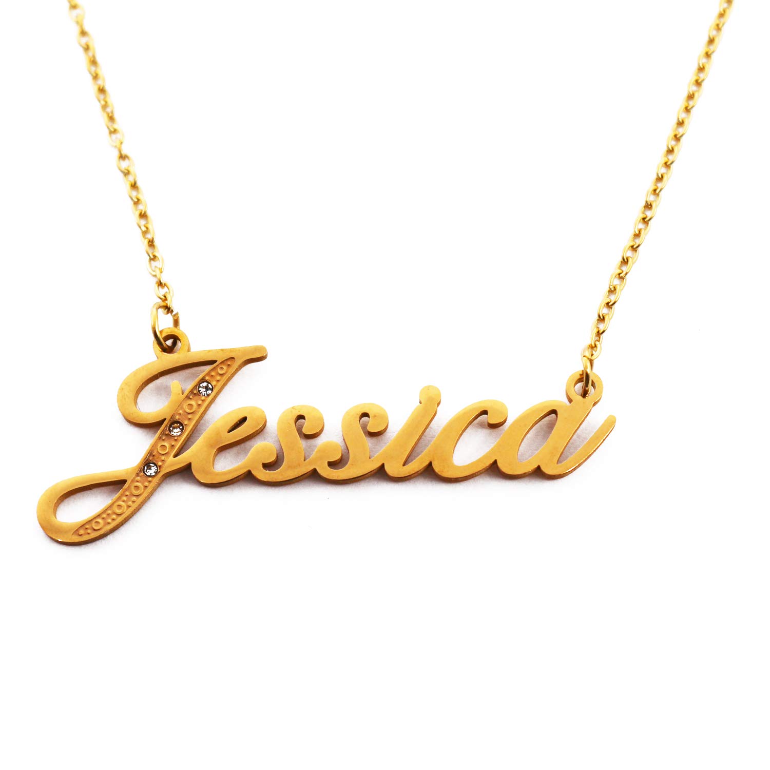 Jessica Italic Personalised Name Necklace With Cubic Zirconia Gold Plated, Custom Dainty Name Pendants, Jewellery for Ladies, Girlfriend, Mother, Sister, Friends