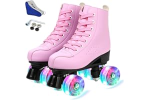 Silvertree Women's Roller Skates PU Leather High-top Roller Skates Four-Wheel Roller Skates Shiny Roller Skates with Carry Bag for Girls