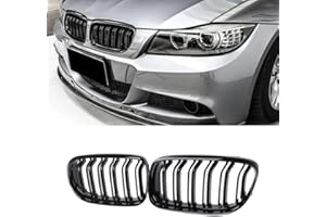 MAXDOM LLC MAXDOM Replacement Front Upper Grill Fit for BMW (2009-2011) 3 Series E91 E90 LCI – Gloss Black Double Slats ABS Grille