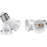 DiCUNO 2 in 1 E26 Socket Splitter Adapter, Light Socket Splitter, 2-Pack | Twin Light Bulb Splitter, 2 E26 Medium Base Bulbs in 1 Socket, Y-Shape Lampholder Converter, Max 200W and 165℃ Heat Resistant