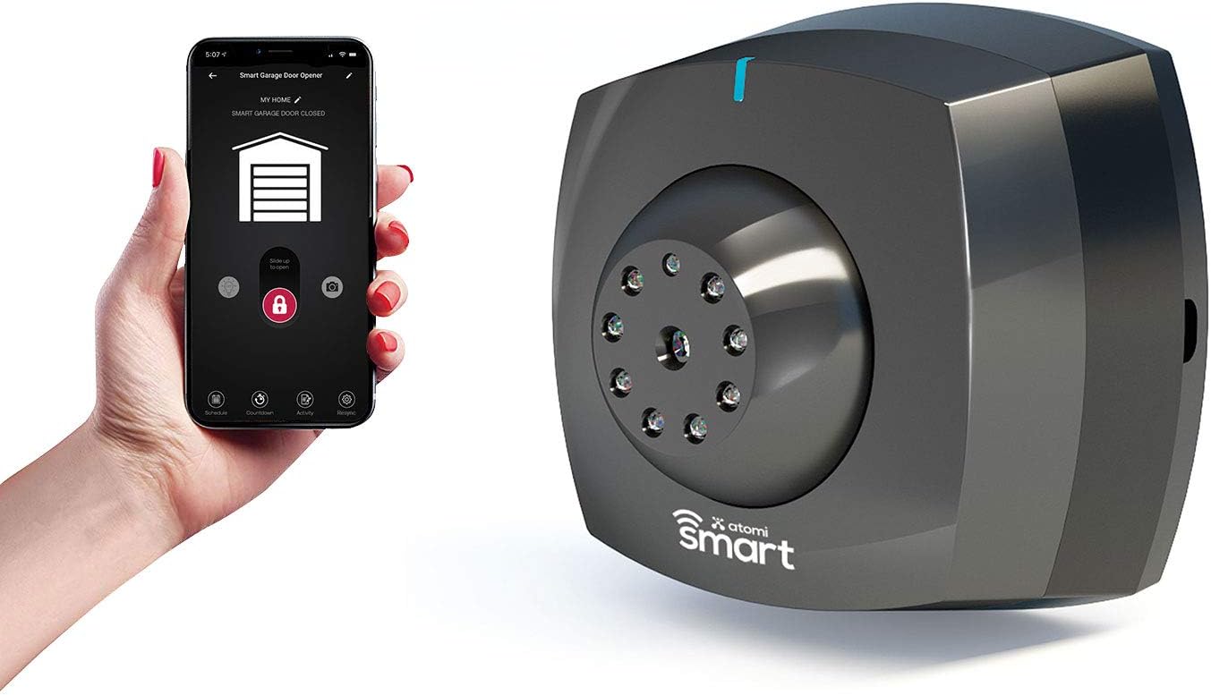 Atomi Smart Garage Door Opener, Built-in Camera - Wireless & WiFi Enabled Control - Free Cell Phone App - Google Home, Alexa, iOS and Android Compatible - Real-time Notifications and Alerts