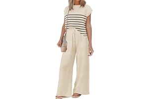 Disamer Womens 2 Piece Outfits Lounge Sets Cap Sleeve Sweater Tops 2024 Summer Tank Tops Casual Pullover Sweater Sets