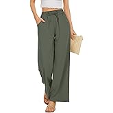 KICZOY Women Flowy Pants Drawstring Waist Wide Leg Palazzo Beach Pants Loose Fit with Pockets