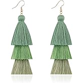 DIYANMMY 3 Tier Layered Colorful Tassel Earrings Bohemian Big Dangle Drop Fashion Jewelry Earrings for Women Valentine Birthday Party.
