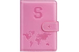 SIMIKOL Passport Holder Cover Initail Letter A-Z Travel Wallet Embossed Design RFID Blocking Card Holder Personalized Gift Passport Cover Wallet, Passport Book Holders for Women and Girls, Pink-S