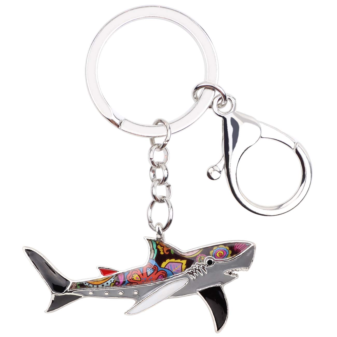 BONSNY Enamel Alloy Ocean Shark Keyring Black Keychain Jewellery For Women Girl Car Purse Charms Gift (Black)
