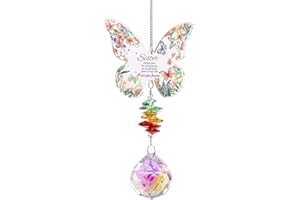 Yimofy Butterfly Crystal Sun Catcher with Grateful Message Sister Christmas Birthday Gifts from Sister Brother, Hanging Cryst