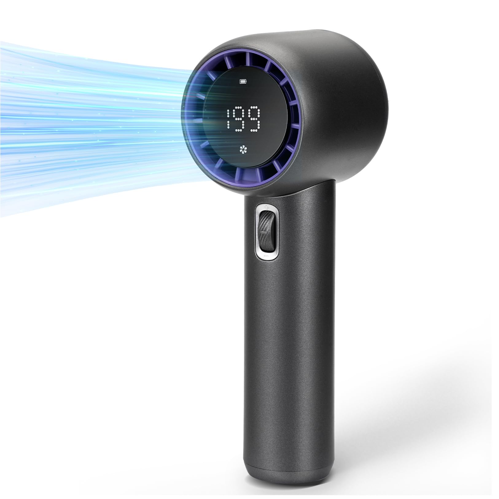 Accevo Portable Handheld Fan, Speed(1-199) 5000mAh Battery Rechargeable Personal Fan, 15H Max Cooling Time, Digital Display, Small Pocket Fans for Women Men Travel/Outdoor/Camping