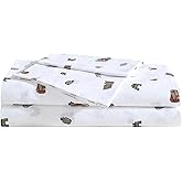 Eddie Bauer - Sheet Set, Luxurious Cotton Percale Bedding with Matching Pillowcase, Crisp & Cool, Fully Elasticized (Buddy Camping Allover White, Twin)