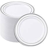 BESTSTAR 7 Inch White Plastic Plates,100PCS Disposable Dessert/Appetizer/Small Cake Plates with Silver Rim,Heavy Duty Plate Ideal for Wedding and Birthday