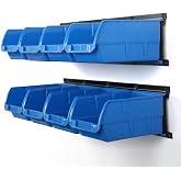 Wallmaster 8-Bin Wall Mounted Plastic Storage Bins Hanging Organizer Bins | Garage Rack System 2-Tier Tool Organizers Cube Baskets Wall Mount Organizations for Small Hardware Parts (Blue)