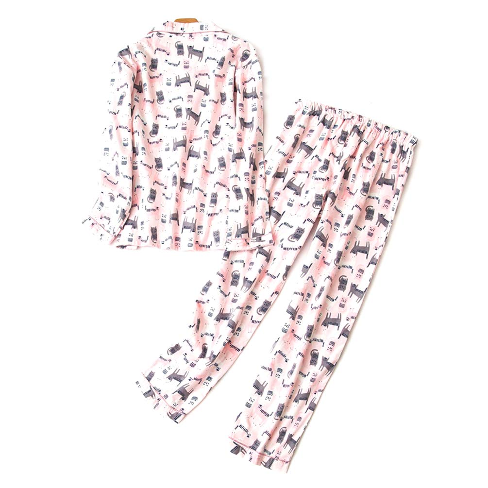 ENJOYNIGHT Women\'s Sleepwear Long Sleeves Print Pajama Set with Pants by (Large, Pink Cat)