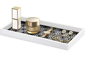 Shinowa Bathroom Vanity Tray, 10 x 5.4 Resin Perfume Tray Kitchen Soap Tray, Rectangle Decorative Tray Organizer for Perfume, Jewelry, Candle, Key, Bathroom Tray Countertop Organizer, White
