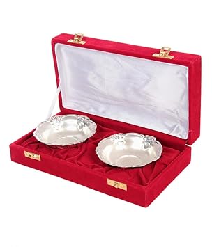JEWEL FUEL Silver-Plated Bowl Set with Velvet Gift Box (Silver)