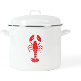 Martha Stewart 16-Quart Enamel on Steel Scratch-Resistant Lobster Stock Pot &ndash; Linen &ndash; Durable Large Capacity Pot for Boiling, Steaming &amp; Seafood Cooking