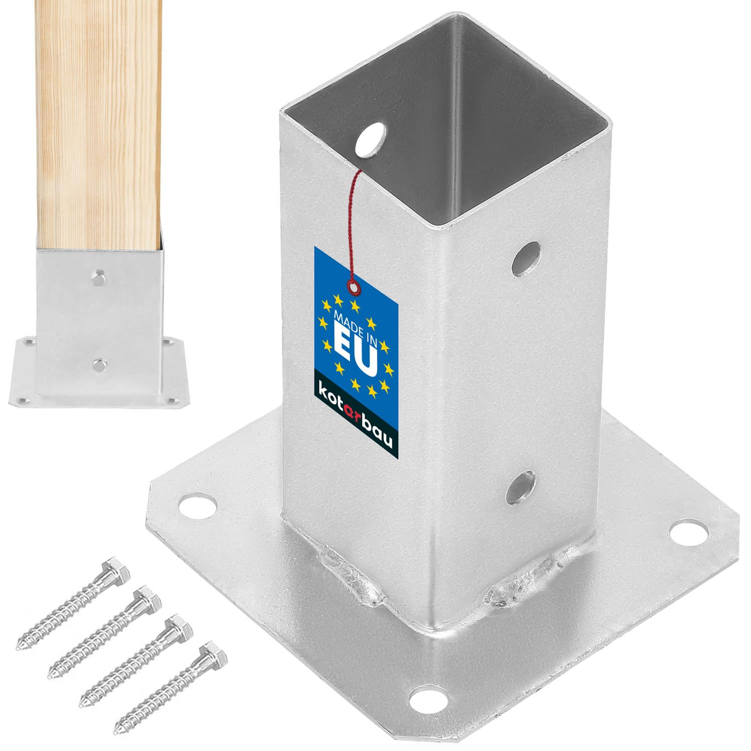 KOTARBAU® Fence Post Support - Galvanised Steel - 60x60 mm (2.36x2.36 inches) - Silver - Bolt Down Post Support - Heavy Duty - Outdoor Use