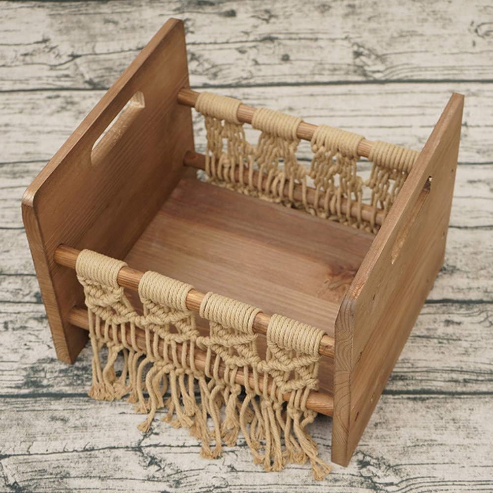 LZDseller01 Wooden Baby Cot Newborn Small Wooden Bed,Woven Rope Photography Prop Home Decoration Cot Posing Newborn Bed Sofa Wooden,35x30x26cm