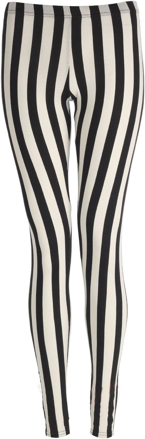 Womens Full Length Vertical Striped Leggings/Size 8-14 - £7.99 (SM - UK(8-10), Black & White)