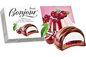 Konti Bonjour Dessert Cherry Flavor Cookies for Any Celebration- Indulge in Gourmet Dessert with Rich Caramel for A Mouthwatering Treat- Healthy Desserts Ideal for Sharing or Treating Yourself- 8.19OZ 3 Pack
